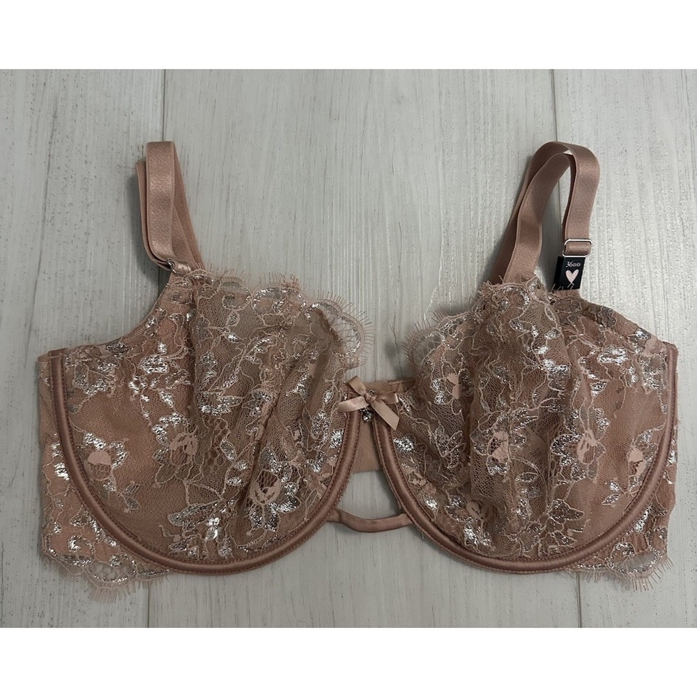 NWT Victoria's Secret Dream Angels Push-Up Without Padding Bra 36DD Nude‎ Silver